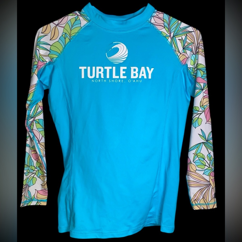 Turtle Bay-branded Women’s Rash Guard Swim Shirt, Floral Pattern On Sleeves